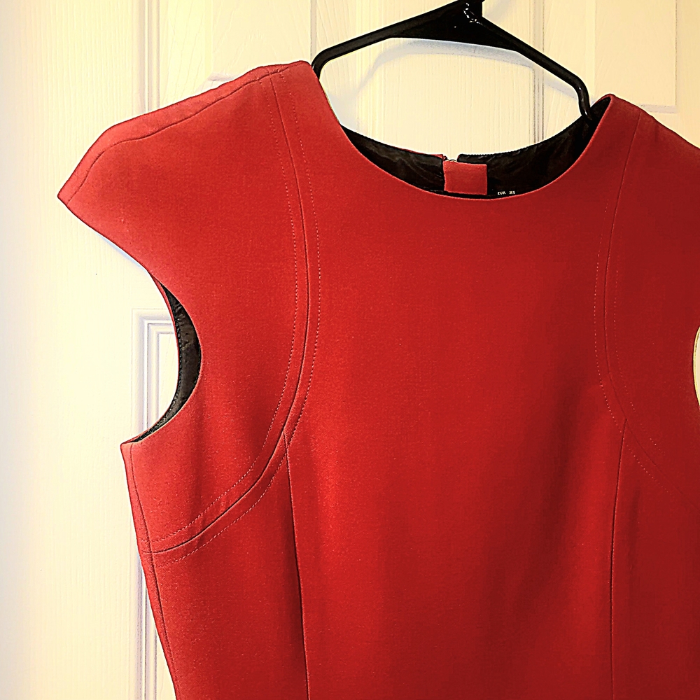 Zara Basic Vibrant Red Cap Sleeve Midi Dress Wome… - image 2